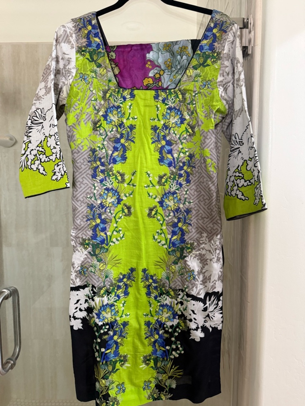 Sana Safinaz Vibrant Lime & Blue Floral Suit with silk dupatta